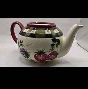 Oneida Vintage Ceramic Teapot Kettle Decoration with Red Handle Handpainted
